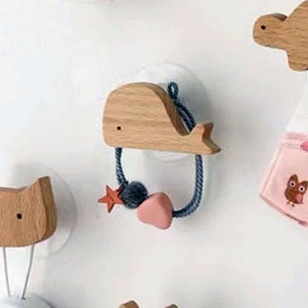Wall Hooks Wooden Animal Self Adhesive Natural Kids Bedroom Nursery Coat Bag Holders Scandinavian Decor | Thomler