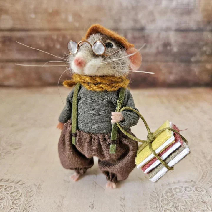 Felted Wool Mouse Figurine – Handmade Artisan Ornament for Christmas Tree, Holiday Mantel Display & Year-Round Shelf Decor | Thomler
