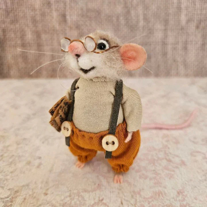 Felted Wool Mouse Figurine – Handmade Artisan Ornament for Christmas Tree, Holiday Mantel Display & Year-Round Shelf Decor | Thomler