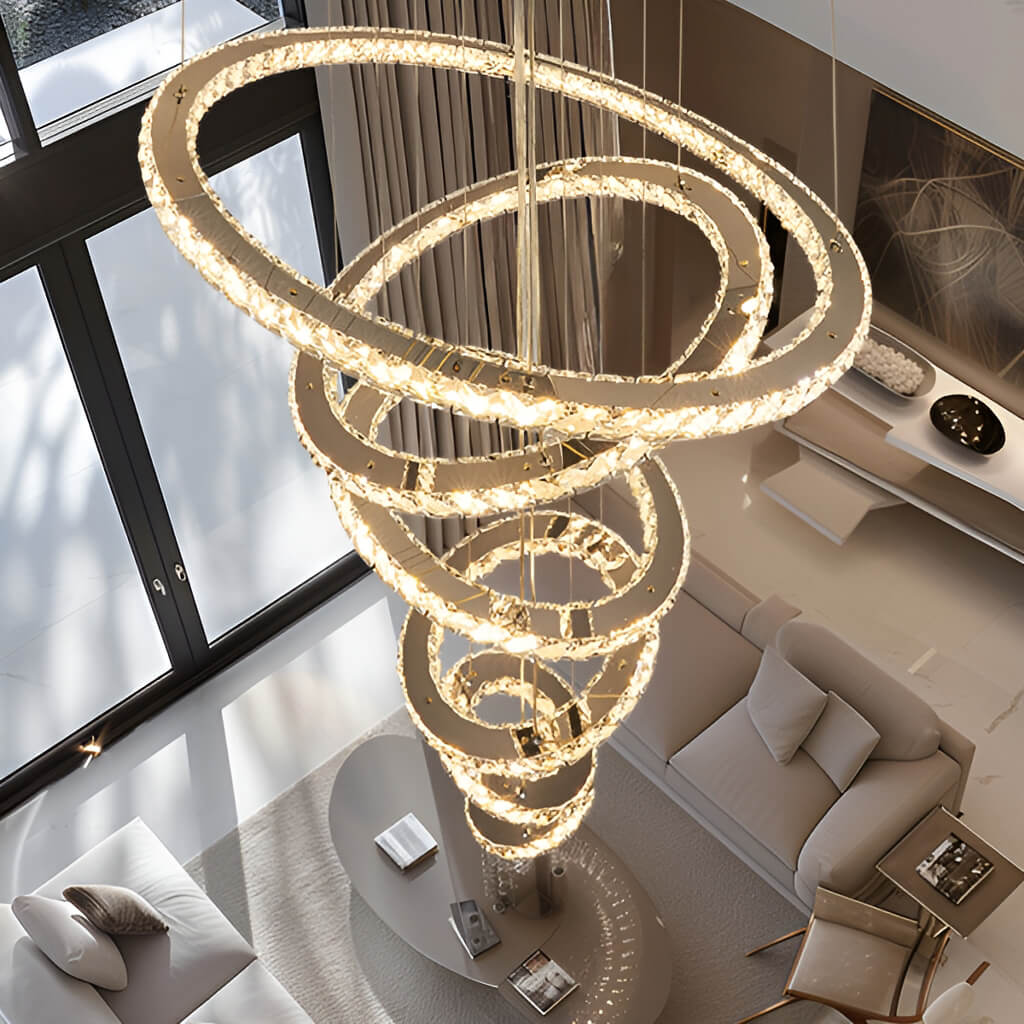 Adjustable Circle Hanging Light Fixture with K9 Crystal Accents for Dining Room & Living Room | Thomler