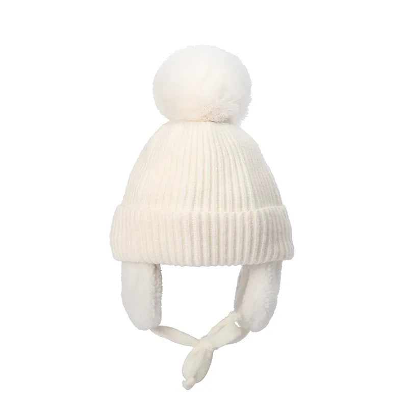 Plush-Lined Toddler Winter Cap with Chin Tie and Ear Covers – Warm Knitted Cold-Weather Headwear for Boys and Girls Age 2-8 | Thomler