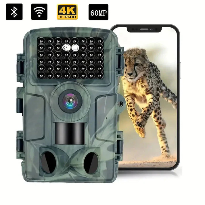 60MP Trail Camera with 4K Video Recording, Night Vision & Smartphone App – Waterproof Wildlife Monitoring System for Hunting, Property | Thomler