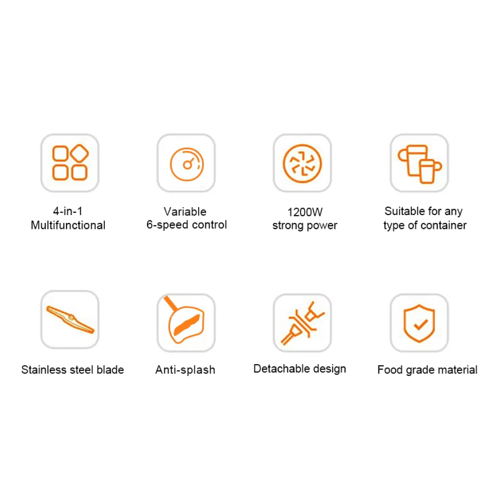 4-in-1 Immersion Blender with 1200W Motor & 6-Speed Control – Hand Blender Set with Chopper, Whisk & Cup for Soups, Smoothies, Sauces | Thomler