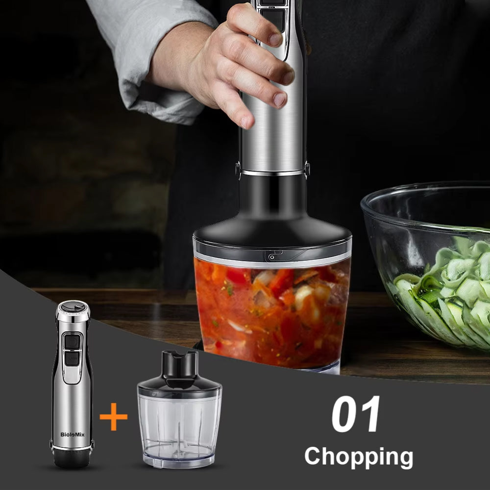 4-in-1 Immersion Blender with 1200W Motor & 6-Speed Control – Hand Blender Set with Chopper, Whisk & Cup for Soups, Smoothies, Sauces | Thomler