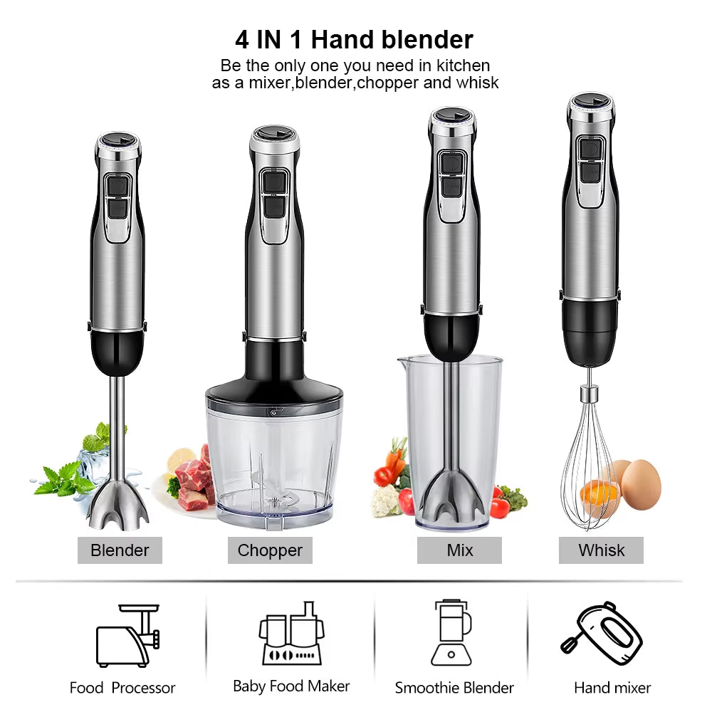 4-in-1 Immersion Blender with 1200W Motor & 6-Speed Control – Hand Blender Set with Chopper, Whisk & Cup for Soups, Smoothies, Sauces | Thomler