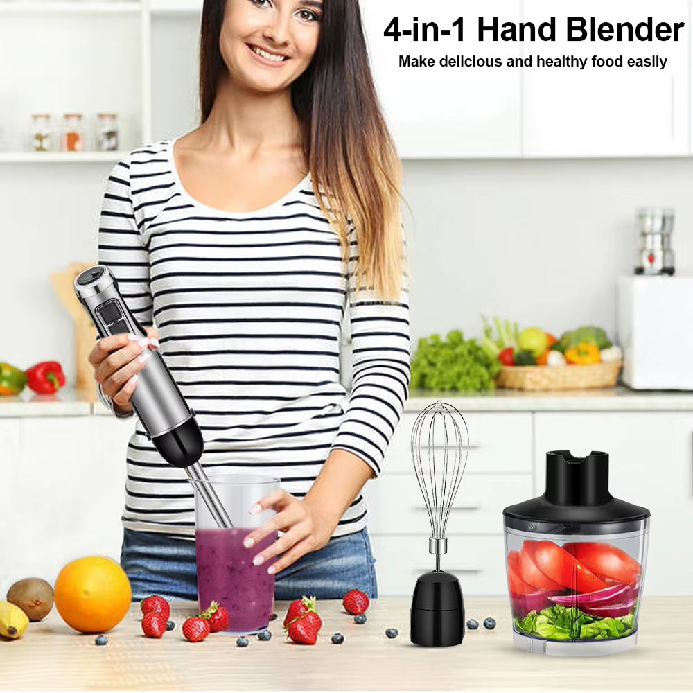 4-in-1 Immersion Blender with 1200W Motor & 6-Speed Control – Hand Blender Set with Chopper, Whisk & Cup for Soups, Smoothies, Sauces | Thomler