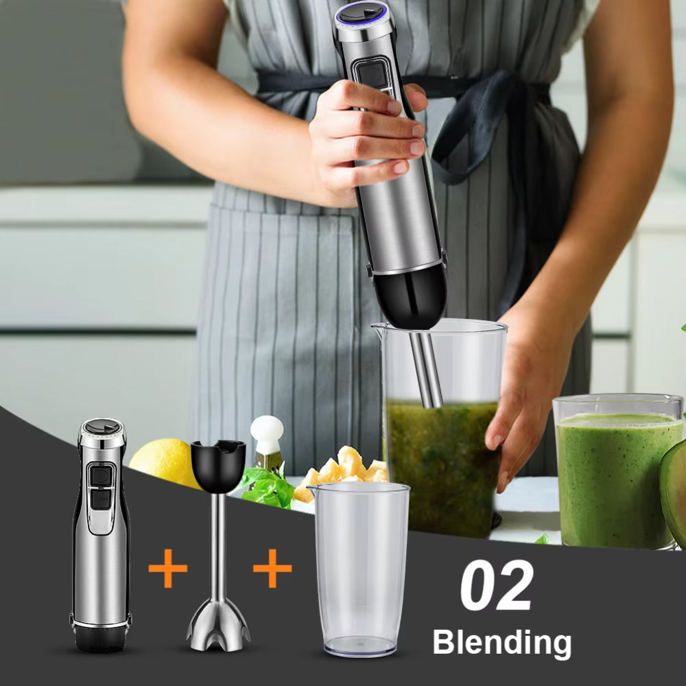 4-in-1 Immersion Blender with 1200W Motor & 6-Speed Control – Hand Blender Set with Chopper, Whisk & Cup for Soups, Smoothies, Sauces | Thomler