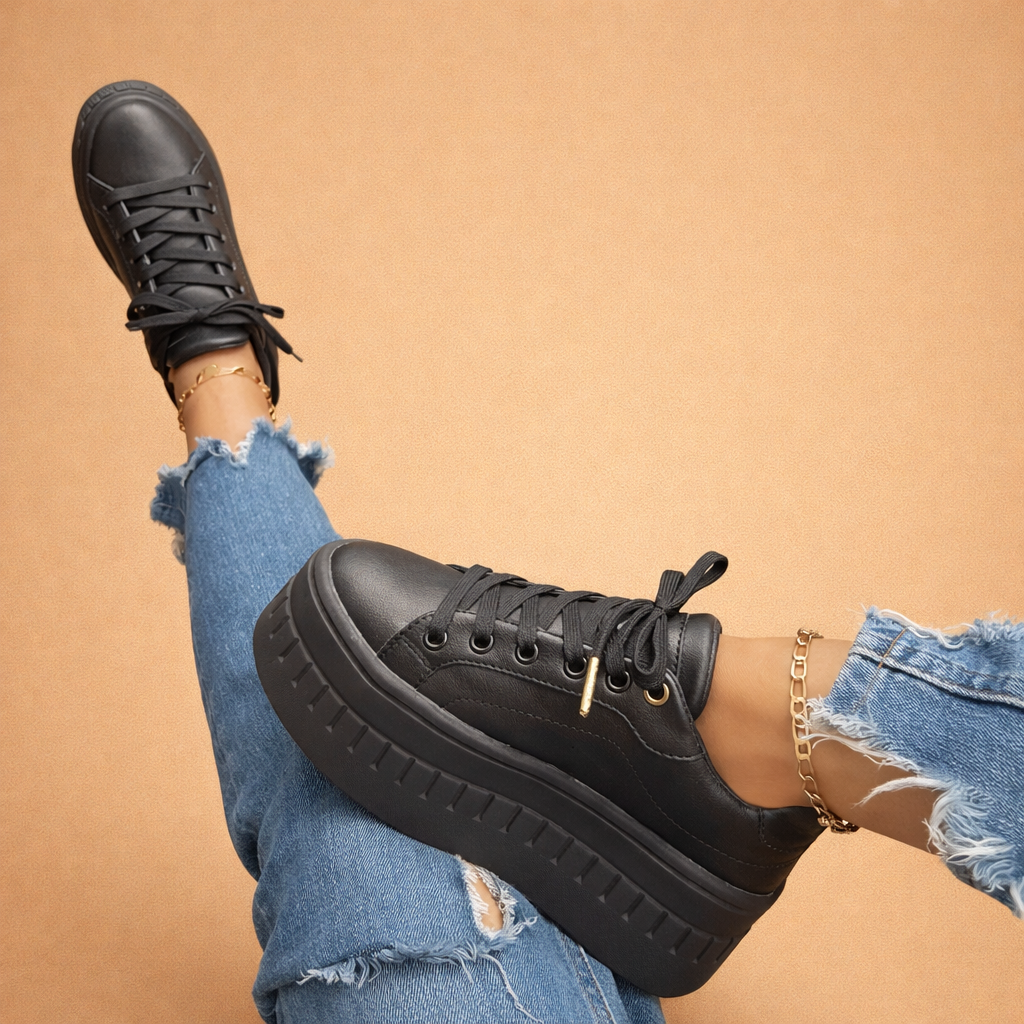 Thick Sole Lace-Up Athletic Shoes for Women – Height Boosting Fashion Sneakers for Everyday Wear | Thomler