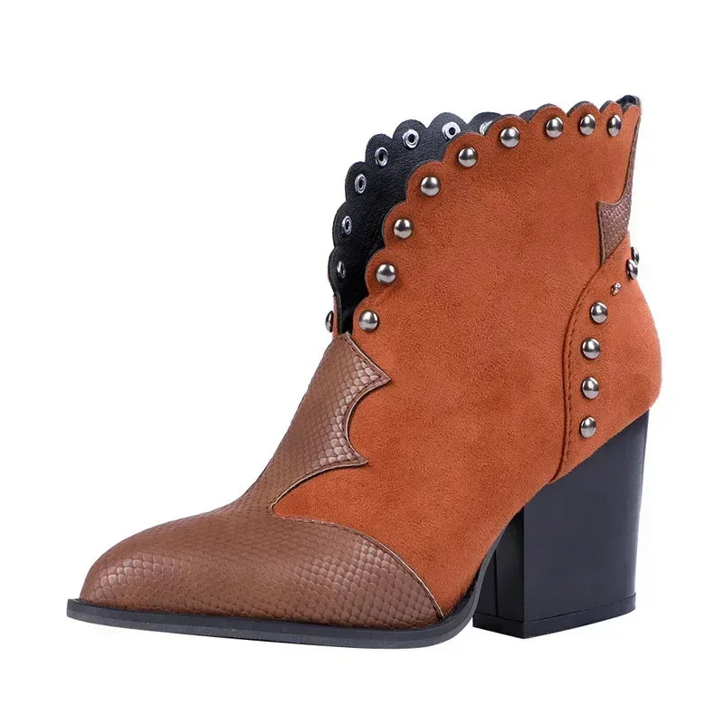 Western-Inspired Ankle Boots with Lace-Up Front & Pointed Toe for Women – Cushioned Insole, Non-Slip Sole, Casual & Dressy Wear | Thomler