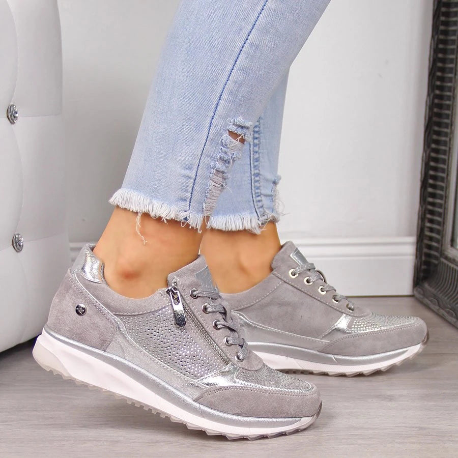 Women's Cushioned Walking Sneakers with Side Zip – Lightweight Athletic Shoes for Everyday Casual Wear & Jogging | Thomler