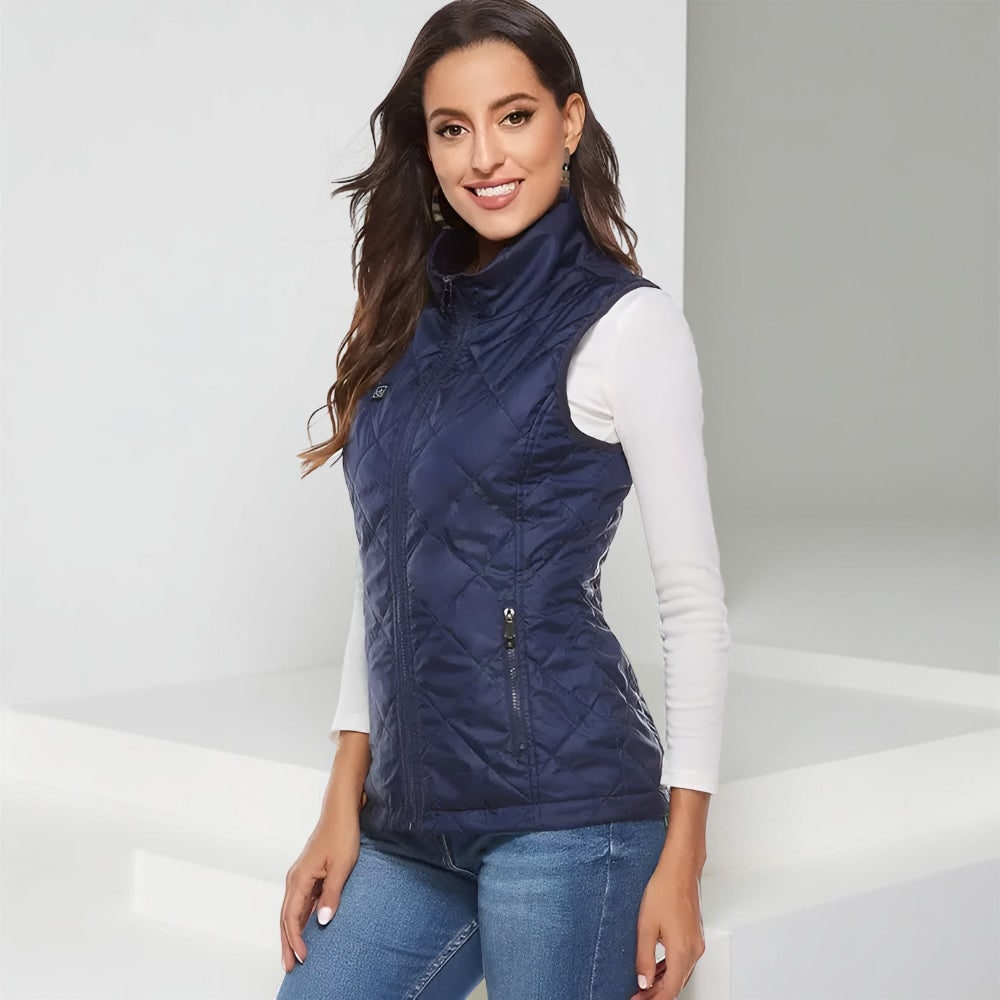 Battery-Powered Quilted Heating Vest for Women with Stand Collar – Lightweight Electric Body Warmer | Thomler