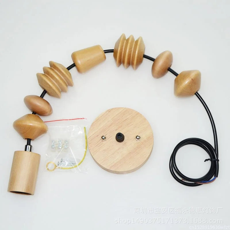 Pendant Light Wood Beaded 48 in Hanging Living Room Dining Room Modern Japandi Ceiling Fixture Decorative Suspension Lamp | Thomler