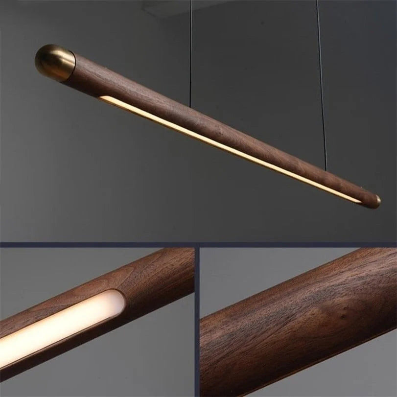 Pendant Light Wood Linear 43.3 In Warm White Dining Table Kitchen Island Hanging Ceiling Fixture | Thomler