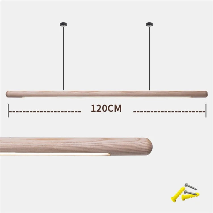 Pendant Light Wood Linear 43.3 In Warm White Dining Table Kitchen Island Hanging Ceiling Fixture | Thomler