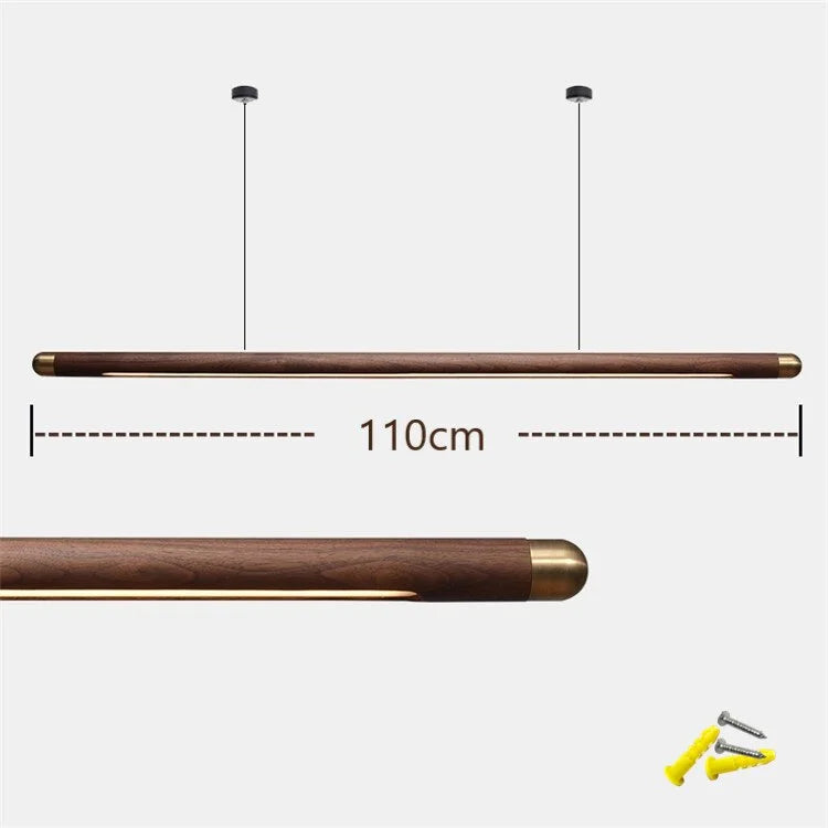 Pendant Light Wood Linear 43.3 In Warm White Dining Table Kitchen Island Hanging Ceiling Fixture | Thomler