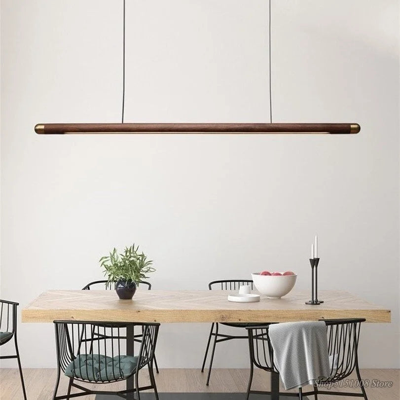 Pendant Light Wood Linear 43.3 In Warm White Dining Table Kitchen Island Hanging Ceiling Fixture | Thomler