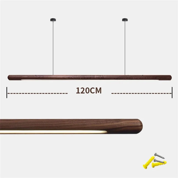 Pendant Light Wood Linear 43.3 In Warm White Dining Table Kitchen Island Hanging Ceiling Fixture | Thomler