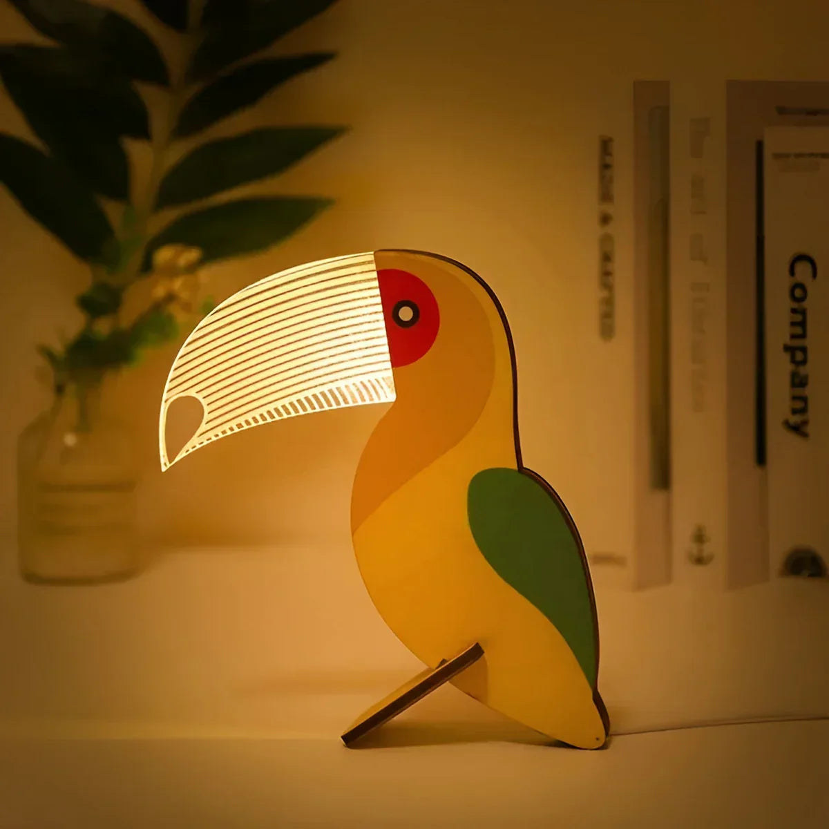 Illuminated Animal Night Light for Kids Room Soft LED Table Lamp Wood Base Acrylic USB Powered Touch Control Pelican Whale Toucan Constellat | Thomler