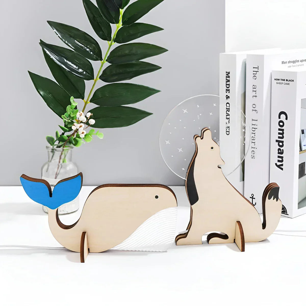 Illuminated Animal Night Light for Kids Room Soft LED Table Lamp Wood Base Acrylic USB Powered Touch Control Pelican Whale Toucan Constellat | Thomler