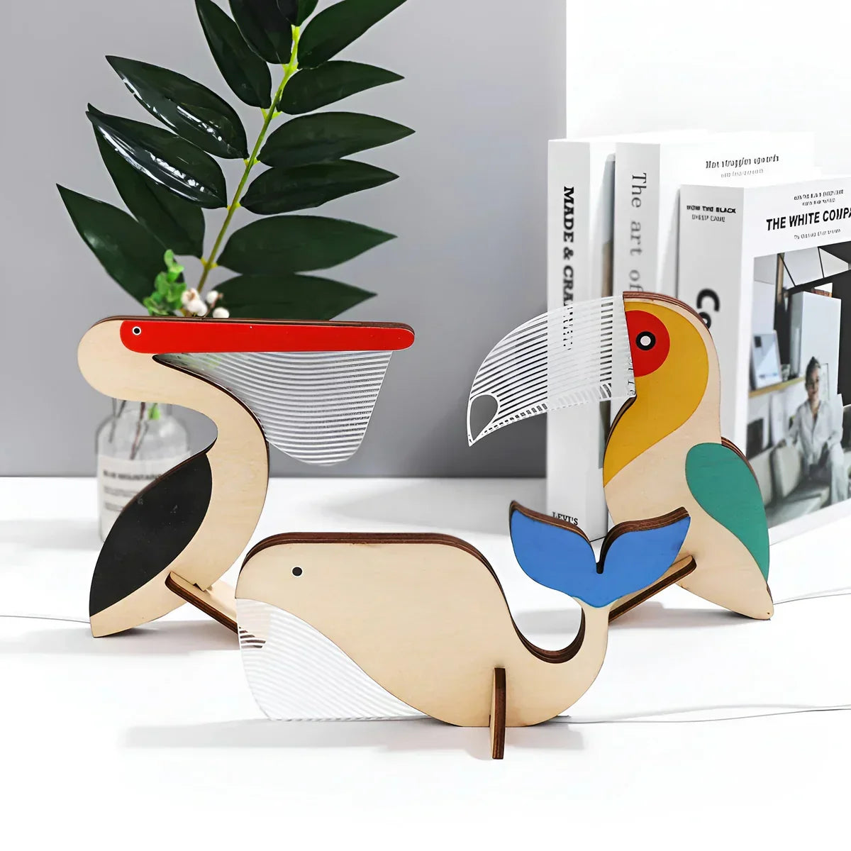 Illuminated Animal Night Light for Kids Room Soft LED Table Lamp Wood Base Acrylic USB Powered Touch Control Pelican Whale Toucan Constellat | Thomler
