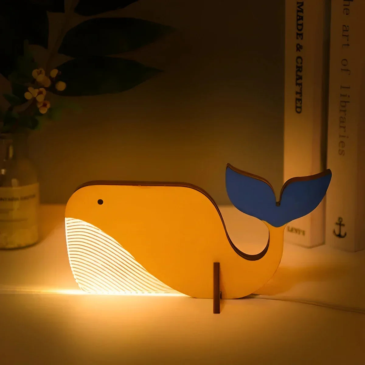 Illuminated Animal Night Light for Kids Room Soft LED Table Lamp Wood Base Acrylic USB Powered Touch Control Pelican Whale Toucan Constellat | Thomler