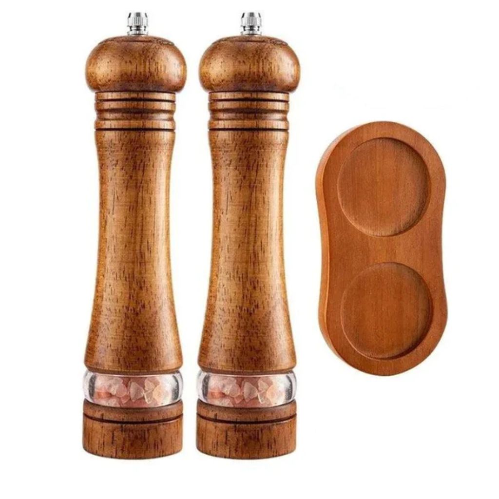 Manual Salt and Pepper Mill Set Adjustable Coarseness Clear Window Natural Wood Finish Handcrank Spice Grinder for Kitchen Dining Table | Thomler