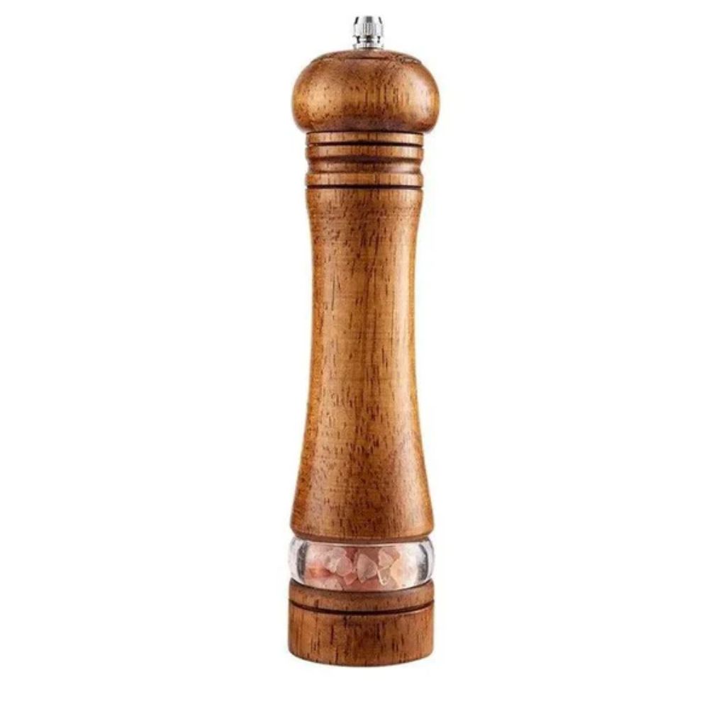 Manual Salt and Pepper Mill Set Adjustable Coarseness Clear Window Natural Wood Finish Handcrank Spice Grinder for Kitchen Dining Table | Thomler