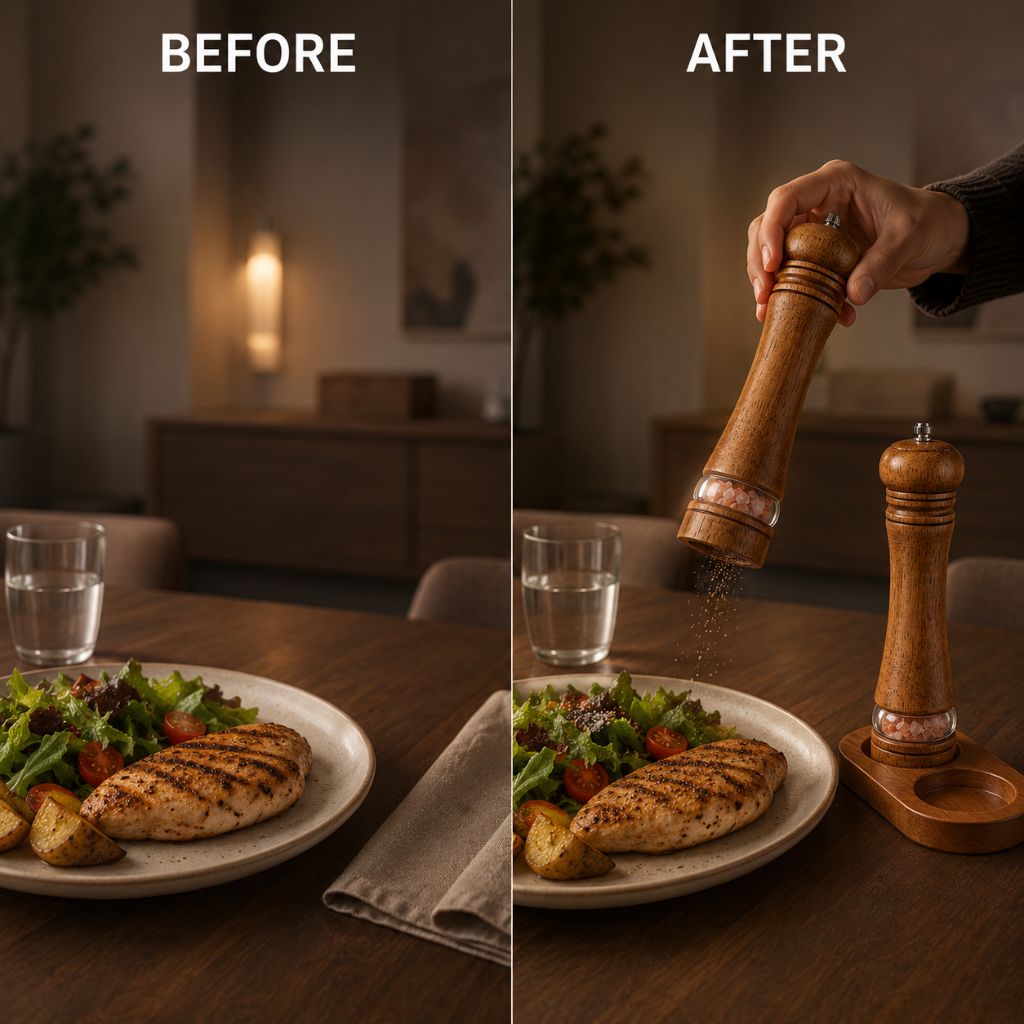 Manual Salt and Pepper Mill Set Adjustable Coarseness Clear Window Natural Wood Finish Handcrank Spice Grinder for Kitchen Dining Table | Thomler