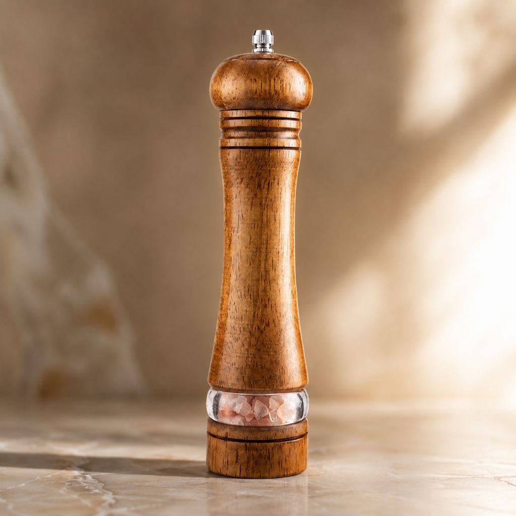 Manual Salt and Pepper Mill Set Adjustable Coarseness Clear Window Natural Wood Finish Handcrank Spice Grinder for Kitchen Dining Table | Thomler