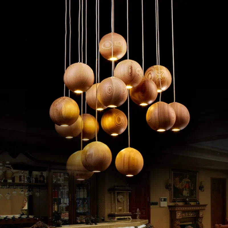 Pendant Light Wood Sphere 3.9 in Walnut Ceiling Dining Room Kitchen Island Hanging Cluster Adjustable Cable | Thomler