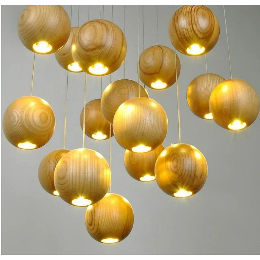 Pendant Light Wood Sphere 3.9 in Walnut Ceiling Dining Room Kitchen Island Hanging Cluster Adjustable Cable | Thomler