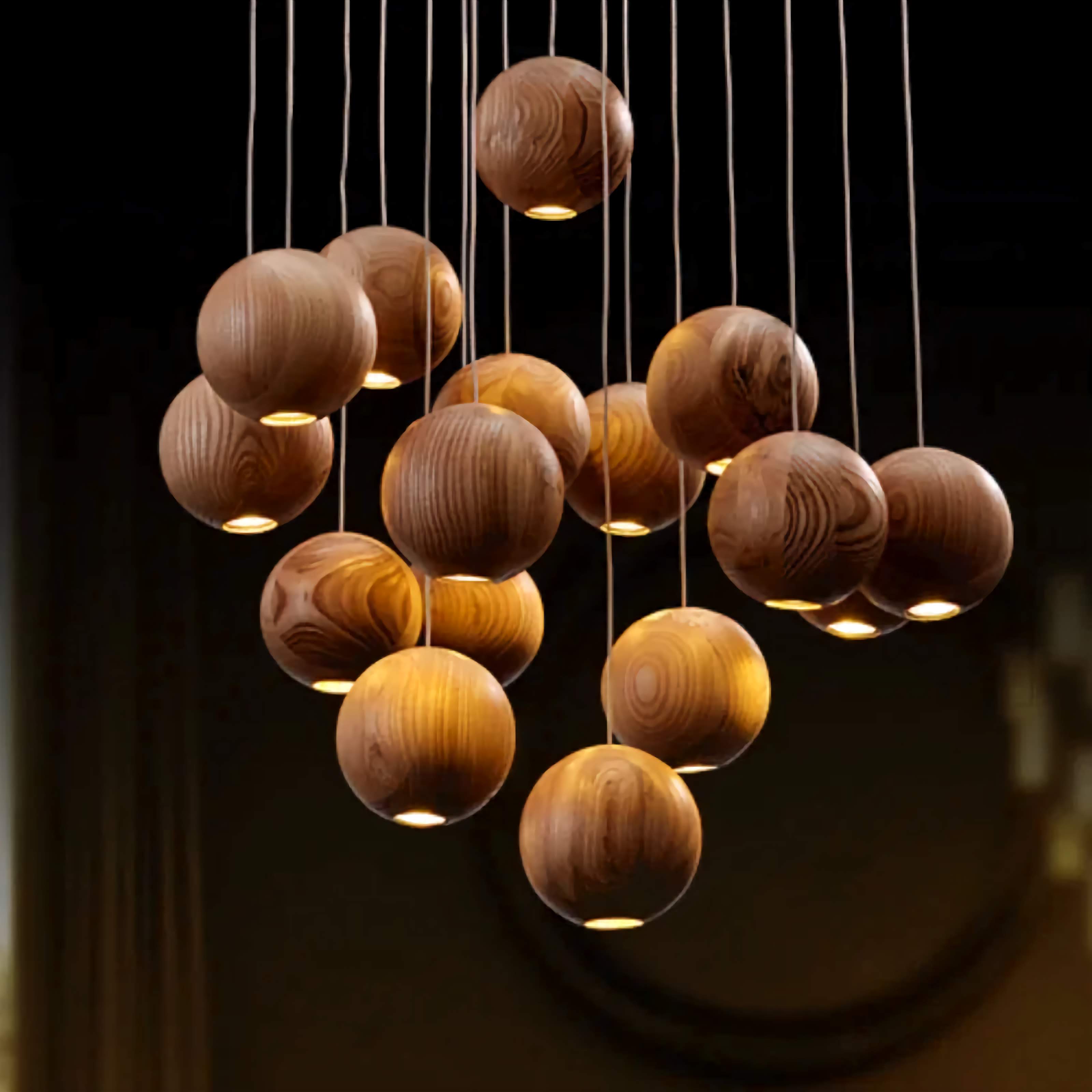 Pendant Light Wood Sphere 3.9 in Walnut Ceiling Dining Room Kitchen Island Hanging Cluster Adjustable Cable | Thomler