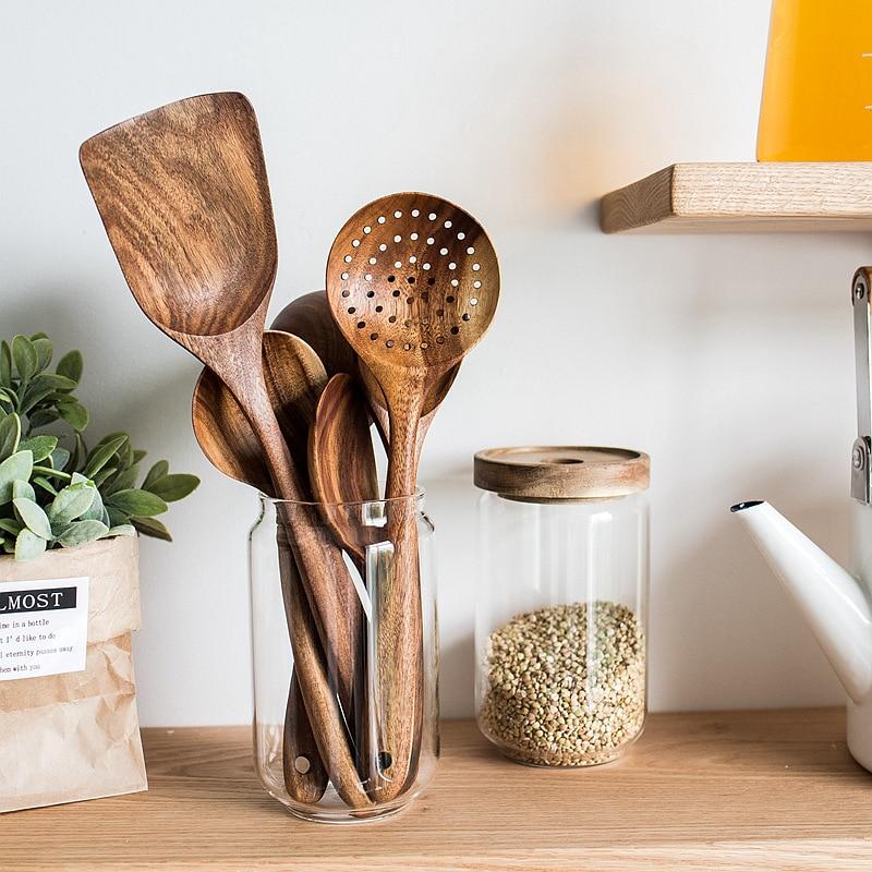 7-Piece Wooden Cooking Utensil Set – Heat-Safe Nonstick Kitchen Tools for Everyday Meals | Thomler