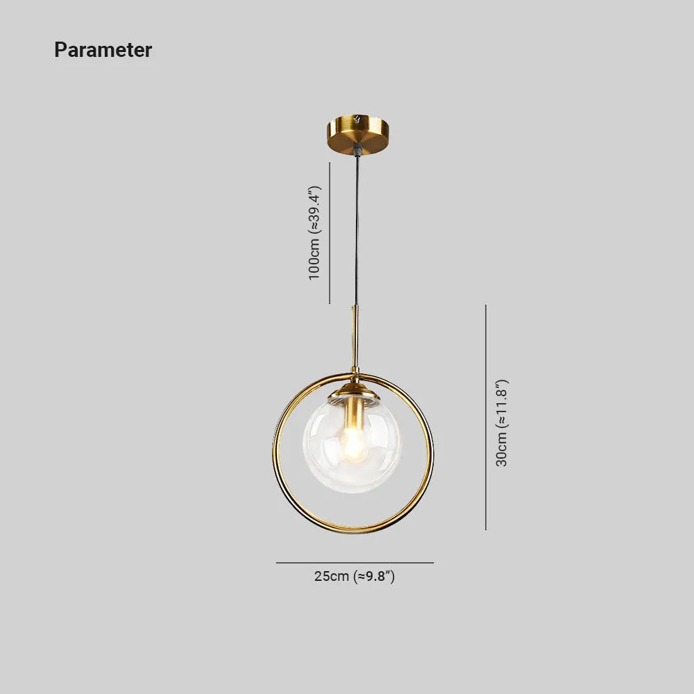 Circular Metal Frame Ceiling Drop Fixture with Translucent Orb Shade for Dining Room & Kitchen | Thomler
