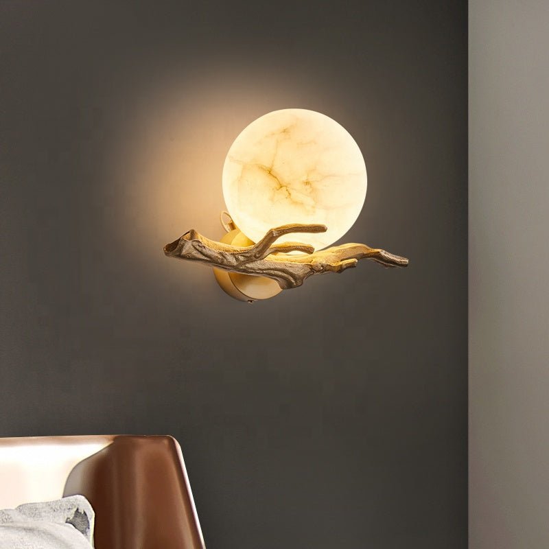 Marble & Brass Wall Sconce LED Light Fixture for Bedroom, Living Room, Hallway – Modern Minimalist Indoor Lighting | Thomler