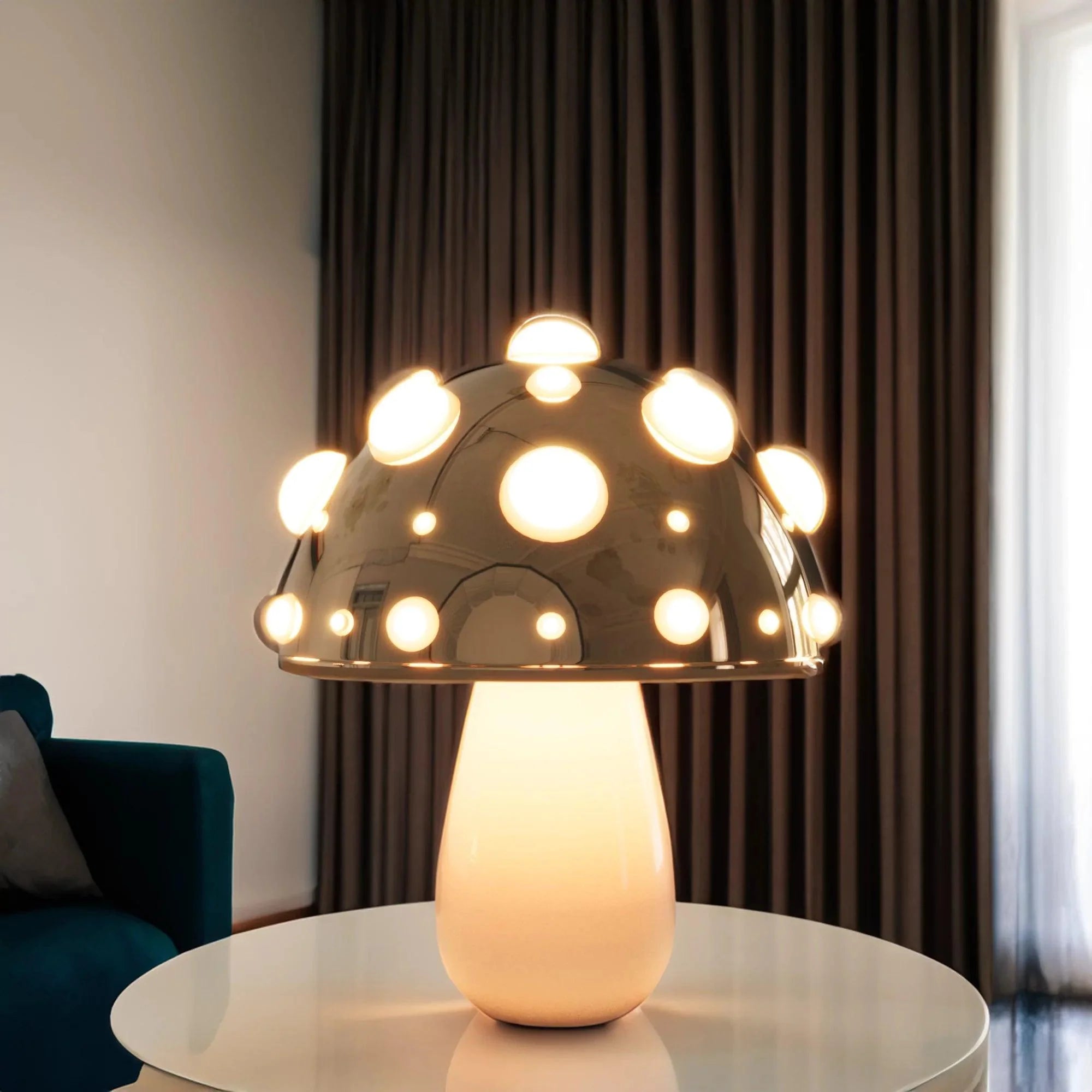 Table Lamp Aluminum 11.8 in Mushroom Warm LED Bedroom Desk Cordless Or Corded Ambient Night Light Decorative Modern Lighting | Thomler