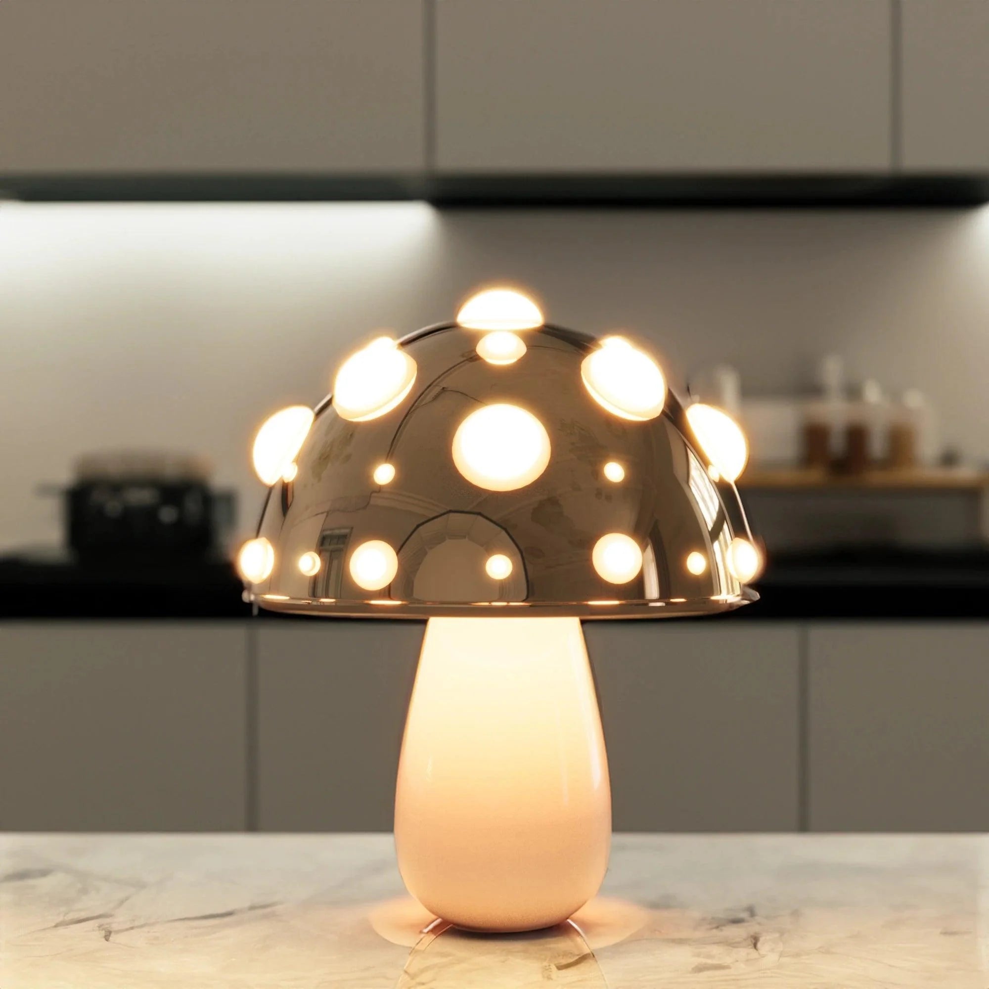 Table Lamp Aluminum 11.8 in Mushroom Warm LED Bedroom Desk Cordless Or Corded Ambient Night Light Decorative Modern Lighting | Thomler