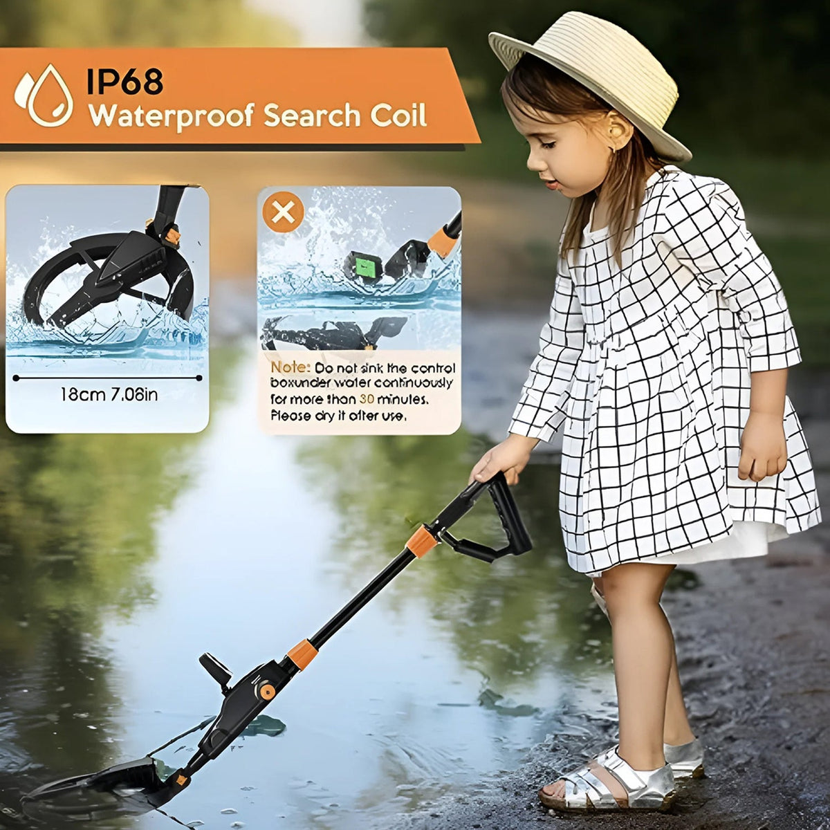Junior Metal Detector with Waterproof Coil & Target ID – Adjustable Treasure Finder for Kids Ages 6-12 – Beach, Park & Backyard Detecting | Thomler