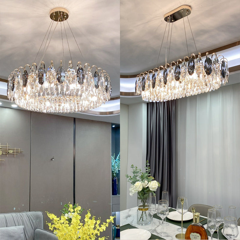 Dimmable Crystal Chandelier for Dining Room & Living Room – Adjustable Chain, Faceted Prisms, Multiple Sizes – Round & Rectangle | Thomler