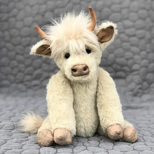 Handcrafted Highland Cow Plush Figurine with Floral Crown Decoration for Shelf Display and Home Decor | Thomler