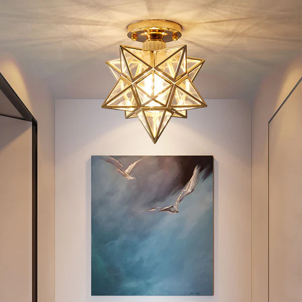 Ceiling Light Metal Star Design E27 20.0 cm Gold Hallway Bedroom Geometric Flush Mount Lighting | Thomler