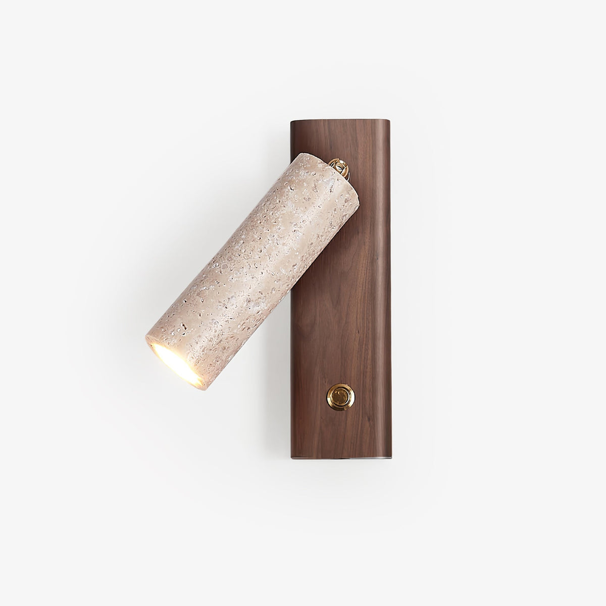 Cylindrical Travertine Wall Sconce with Integrated LED – Natural Stone & Walnut Accent Lighting for Modern Interiors | Thomler