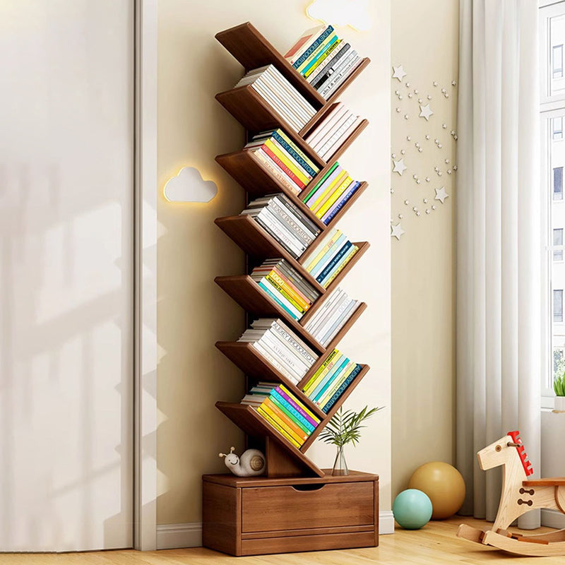 Bookshelf Solid Wood 39.4 in Small Walnut Color Home Office Storage Organizer Shelving Unit | Thomler