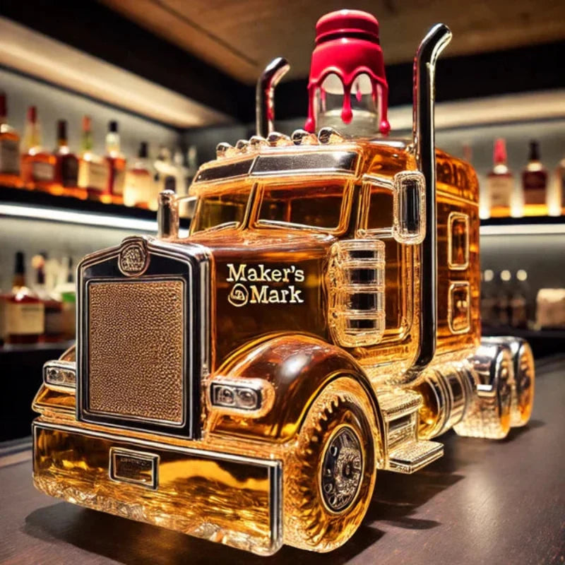 Semi-Truck Glass Whiskey Decanter for Home Bar & Man Cave | Liquor Bottle Shaped Like 18-Wheeler | Gift for Truckers, Drivers & Bourbon | Thomler