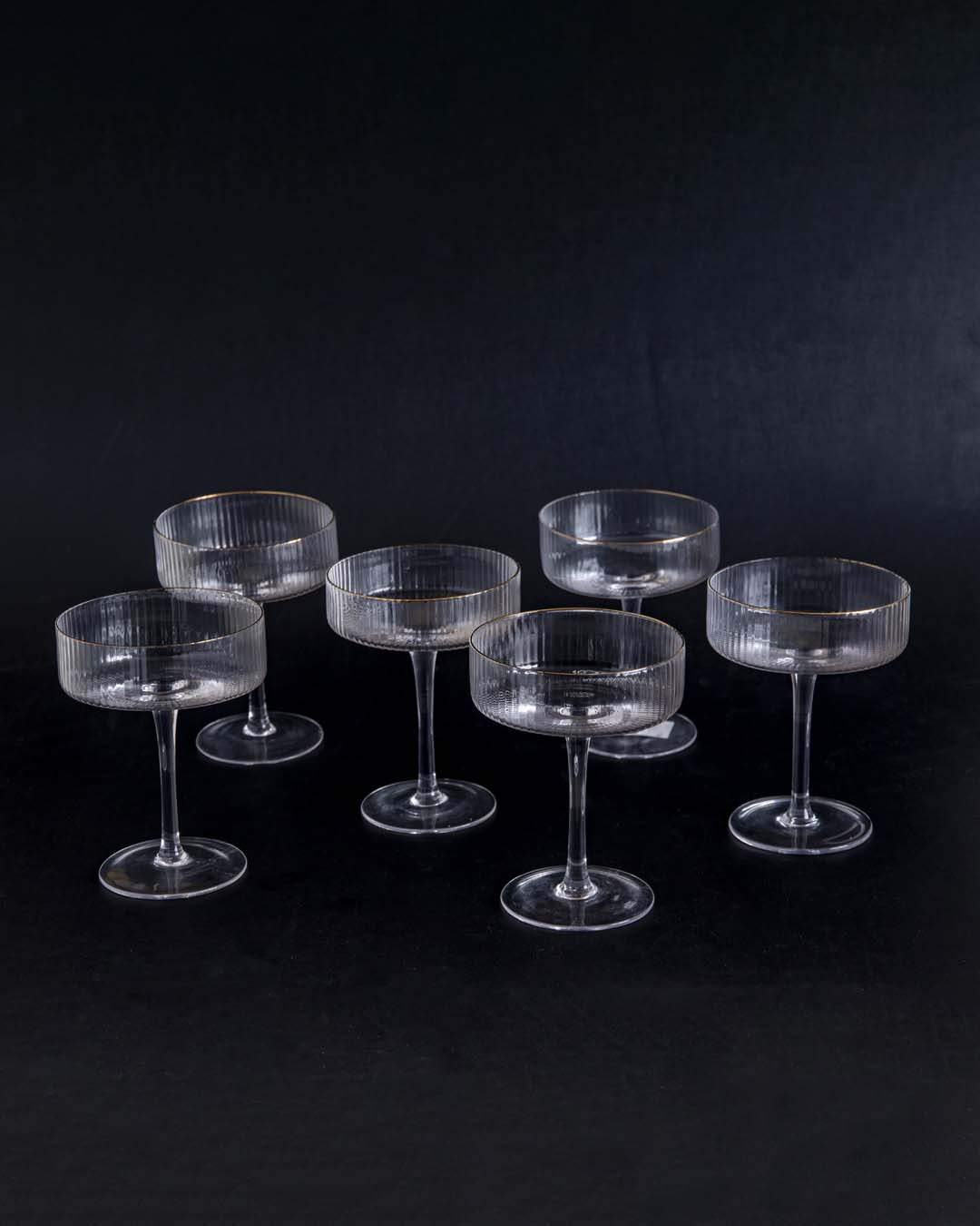 Ribbed Coupe Cocktail Glasses Set of 6 – Elegant Stemless Martini Dessert Serving Glasses for Parties Weddings Entertaining | Thomler