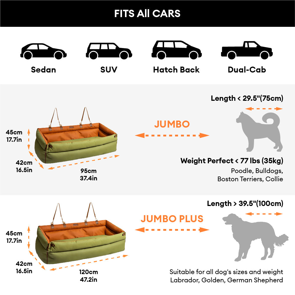 Elevated Pet Car Seat with Cushioned Bolsters for Medium to Large Dogs – Faux Leather Travel Booster Bed for SUVs & Sedans | Thomler