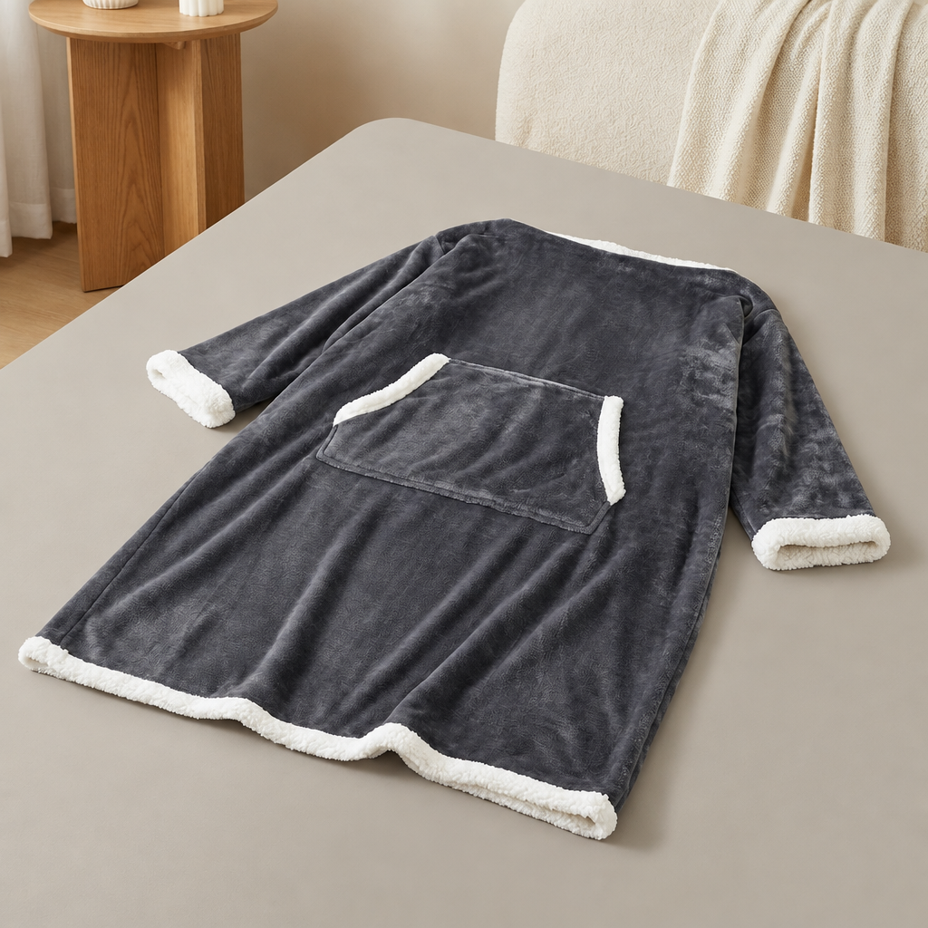Oversized Fleece Blanket Hoodie with Sleeves & Foot Pocket – Plush Wearable Throw for Adults | Thomler