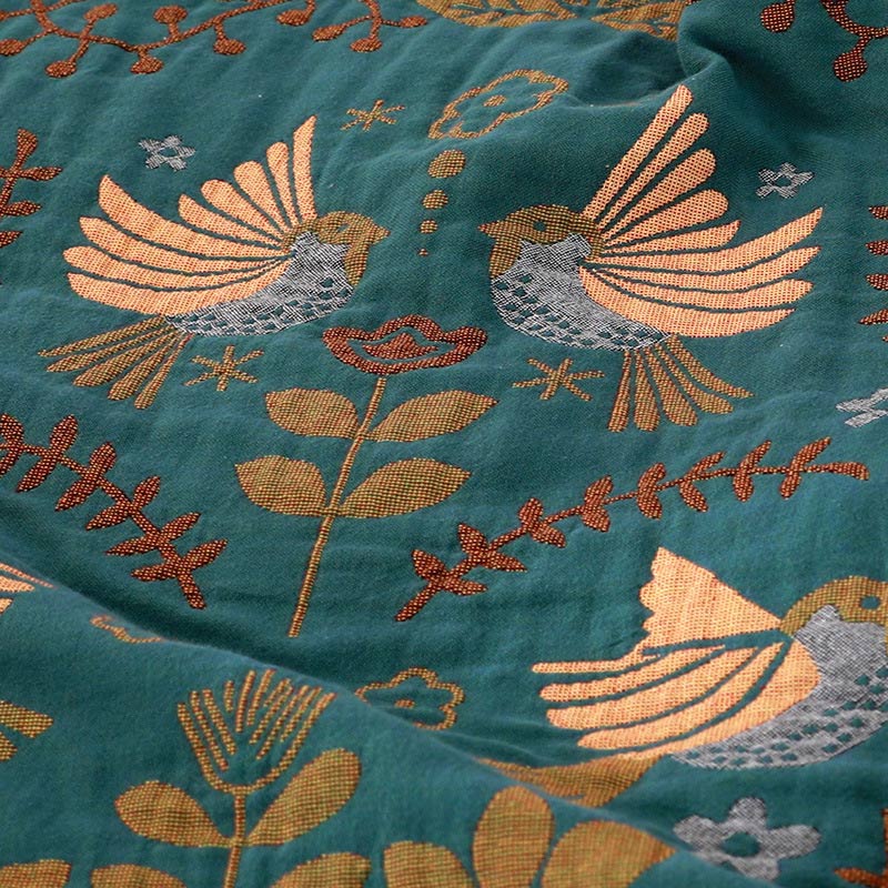 Reversible Cotton Throw Blanket with Woven Bird & Floral Pattern, Tasseled Edge for Couch, Sofa, Bed – Double-Sided Bohemian Home Accent | Thomler