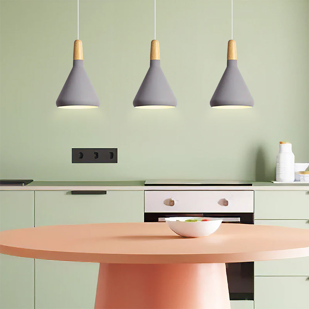 Pendant Light Aluminium Wood E27 White Dining Room Kitchen Island Scandinavian Ceiling Lighting | Thomler
