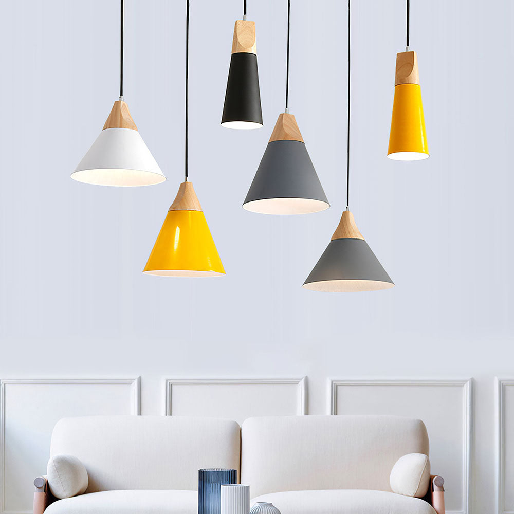 Modern Pendant Light Wood and Aluminum Drum Shade E27 Socket for Kitchen Dining Room Living Room | Thomler